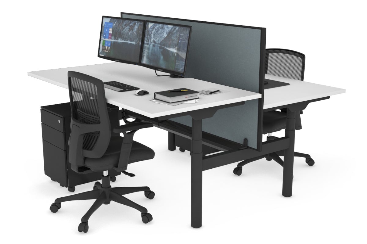 Flexi Premium Height Adjustable 2 Person H-Bench Workstation - Black Frame [1600L x 800W with Cable Scallop] Jasonl white cool grey (820H x 1600W) black cable tray
