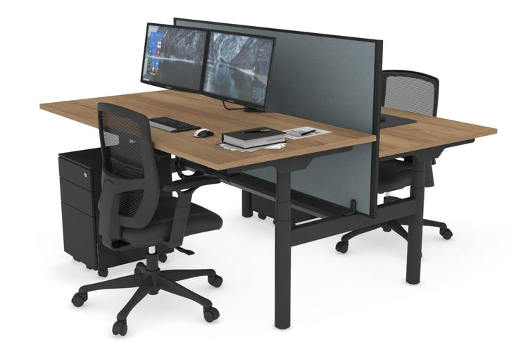Flexi Premium Height Adjustable 2 Person H-Bench Workstation - Black Frame [1600L x 800W with Cable Scallop] Jasonl salvage oak cool grey (820H x 1600W) black cable tray