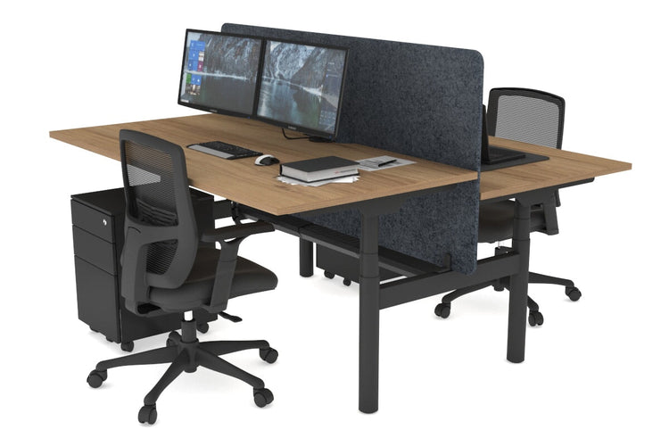 Flexi Premium Height Adjustable 2 Person H-Bench Workstation - Black Frame [1600L x 800W with Cable Scallop] Jasonl salvage oak dark grey echo panel (820H x 1600W) black cable tray