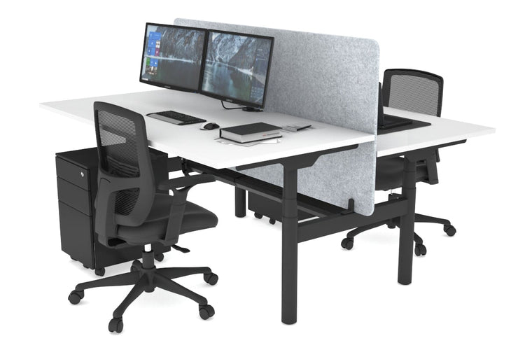 Flexi Premium Height Adjustable 2 Person H-Bench Workstation - Black Frame [1600L x 800W with Cable Scallop] Jasonl white light grey echo panel (820H x 1600W) black cable tray