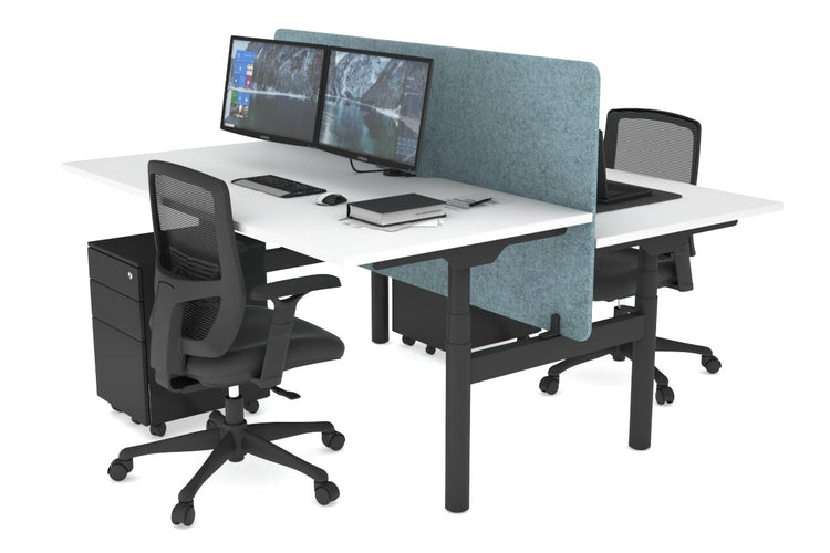 Flexi Premium Height Adjustable 2 Person H-Bench Workstation - Black Frame [1600L x 800W with Cable Scallop] Jasonl white blue echo panel (820H x 1600W) none