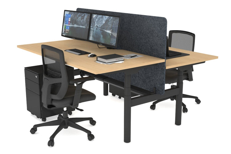 Flexi Premium Height Adjustable 2 Person H-Bench Workstation - Black Frame [1600L x 800W with Cable Scallop] Jasonl maple dark grey echo panel (820H x 1600W) black cable tray