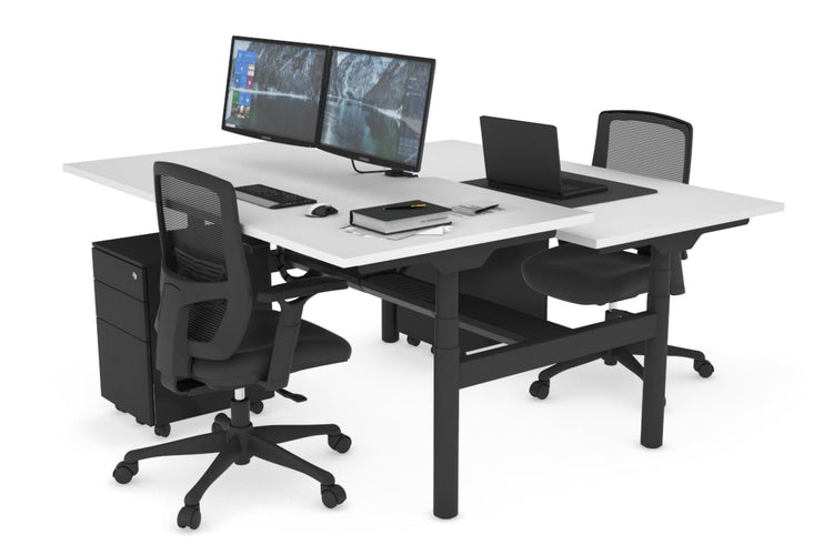 Flexi Premium Height Adjustable 2 Person H-Bench Workstation - Black Frame [1600L x 800W with Cable Scallop] Jasonl white none black cable tray