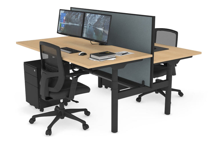 Flexi Premium Height Adjustable 2 Person H-Bench Workstation - Black Frame [1600L x 800W with Cable Scallop] Jasonl maple cool grey (820H x 1600W) black cable tray