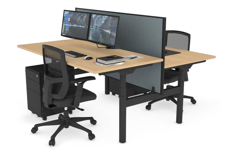 Flexi Premium Height Adjustable 2 Person H-Bench Workstation - Black Frame [1600L x 800W with Cable Scallop] Jasonl maple cool grey (820H x 1600W) none