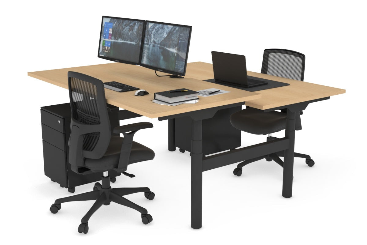Flexi Premium Height Adjustable 2 Person H-Bench Workstation - Black Frame [1600L x 800W with Cable Scallop] Jasonl maple none none