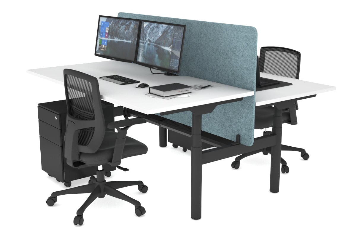 Flexi Premium Height Adjustable 2 Person H-Bench Workstation - Black Frame [1600L x 800W with Cable Scallop] Jasonl white blue echo panel (820H x 1600W) black cable tray