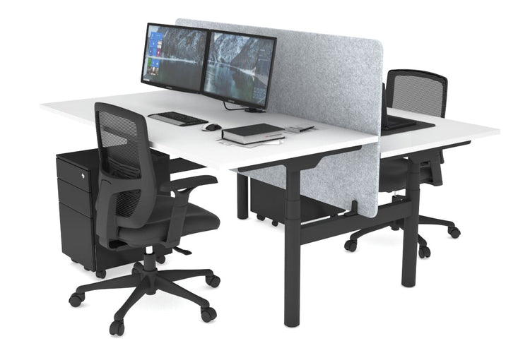 Flexi Premium Height Adjustable 2 Person H-Bench Workstation - Black Frame [1600L x 800W with Cable Scallop] Jasonl white light grey echo panel (820H x 1600W) none