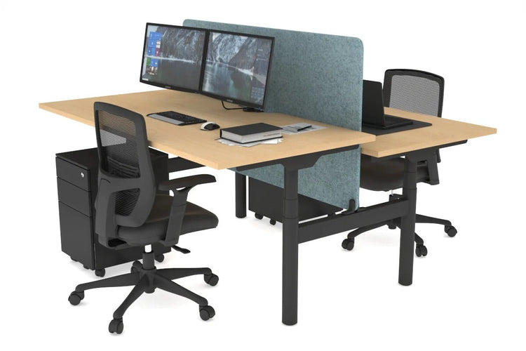 Flexi Premium Height Adjustable 2 Person H-Bench Workstation - Black Frame [1800L x 800W with Cable Scallop] Jasonl maple blue echo panel (820H x 1600W) none