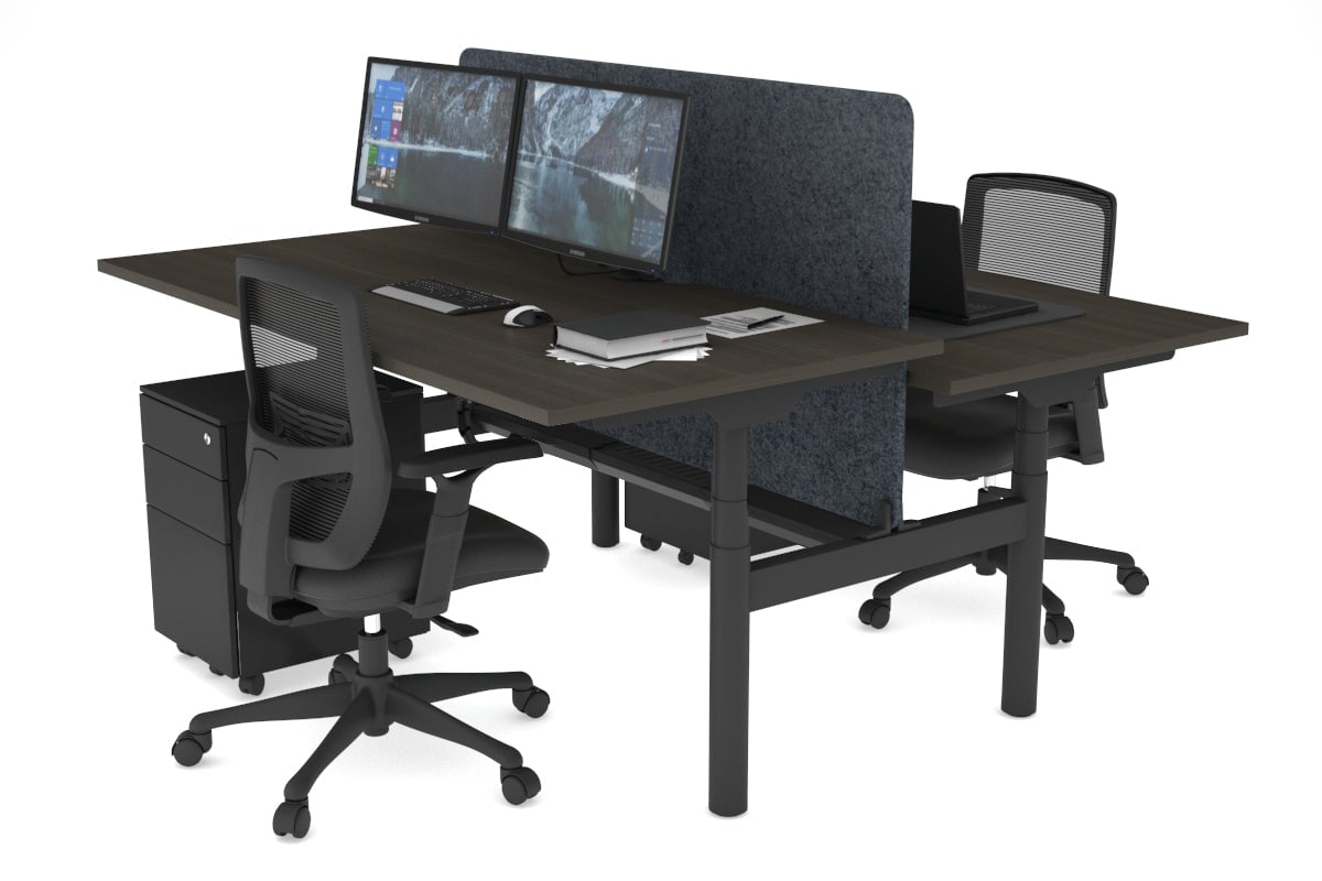 Flexi Premium Height Adjustable 2 Person H-Bench Workstation - Black Frame [1800L x 800W with Cable Scallop] Jasonl dark oak dark grey echo panel (820H x 1600W) white cable tray