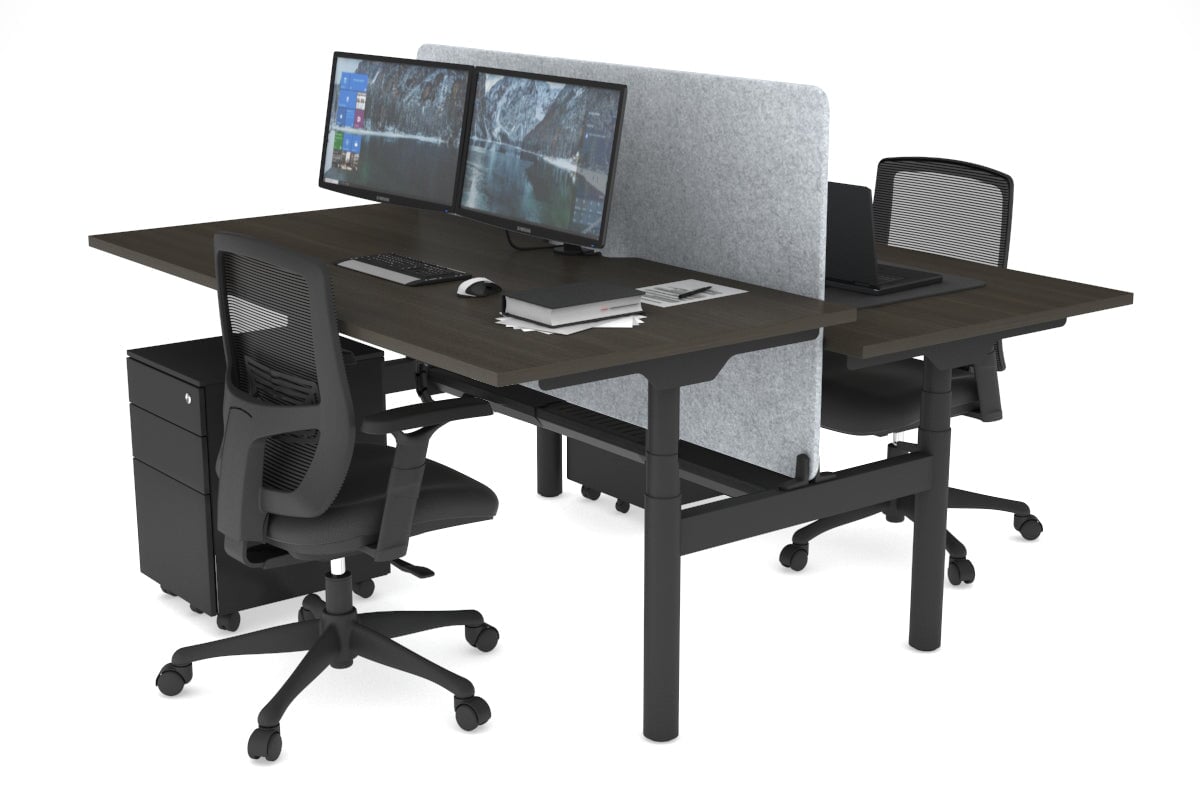 Flexi Premium Height Adjustable 2 Person H-Bench Workstation - Black Frame [1800L x 800W with Cable Scallop] Jasonl dark oak light grey echo panel (820H x 1600W) white cable tray