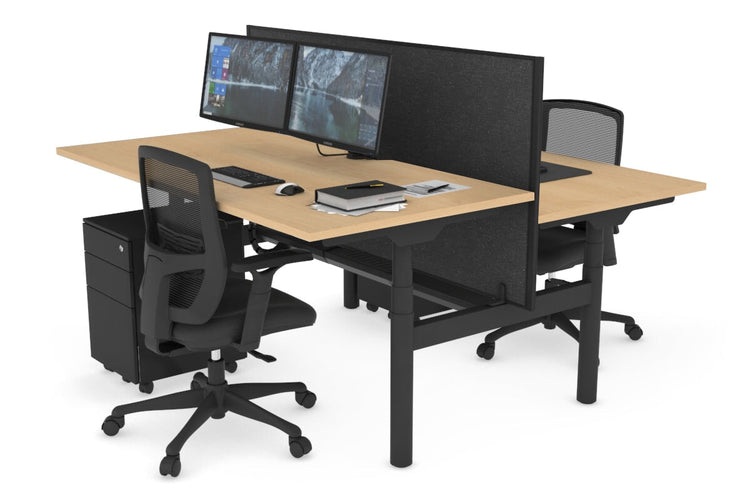 Flexi Premium Height Adjustable 2 Person H-Bench Workstation - Black Frame [1800L x 800W with Cable Scallop] Jasonl maple moody charchoal (820H x 1800W) white cable tray