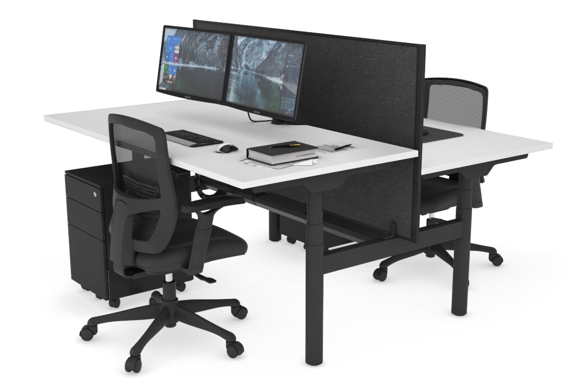 Flexi Premium Height Adjustable 2 Person H-Bench Workstation - Black Frame [1800L x 800W with Cable Scallop] Jasonl white moody charchoal (820H x 1800W) white cable tray