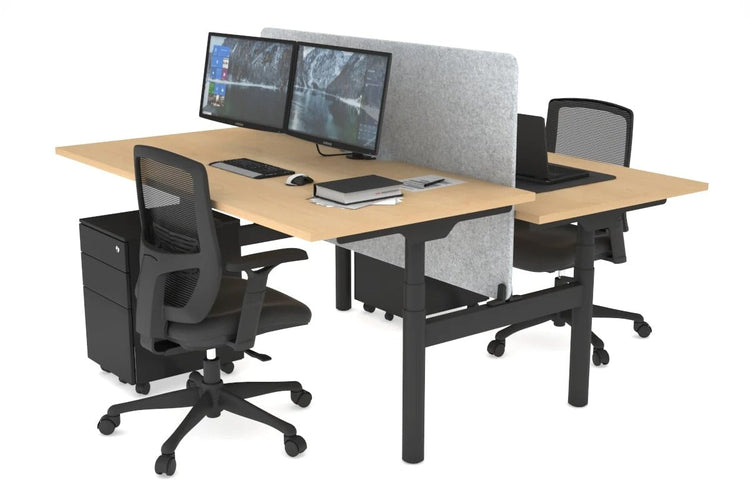 Flexi Premium Height Adjustable 2 Person H-Bench Workstation - Black Frame [1800L x 800W with Cable Scallop] Jasonl maple light grey echo panel (820H x 1600W) none