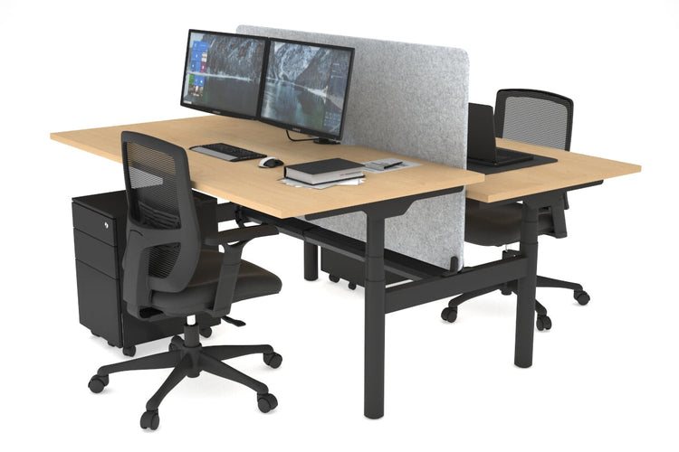 Flexi Premium Height Adjustable 2 Person H-Bench Workstation - Black Frame [1800L x 800W with Cable Scallop] Jasonl maple light grey echo panel (820H x 1600W) white cable tray