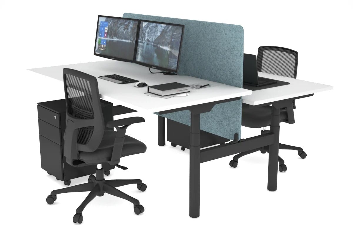 Flexi Premium Height Adjustable 2 Person H-Bench Workstation - Black Frame [1800L x 800W with Cable Scallop] Jasonl white blue echo panel (820H x 1600W) none
