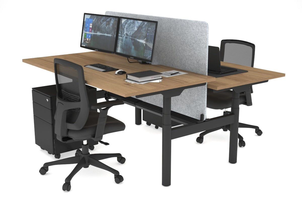 Flexi Premium Height Adjustable 2 Person H-Bench Workstation - Black Frame [1800L x 800W with Cable Scallop] Jasonl salvage oak light grey echo panel (820H x 1600W) white cable tray