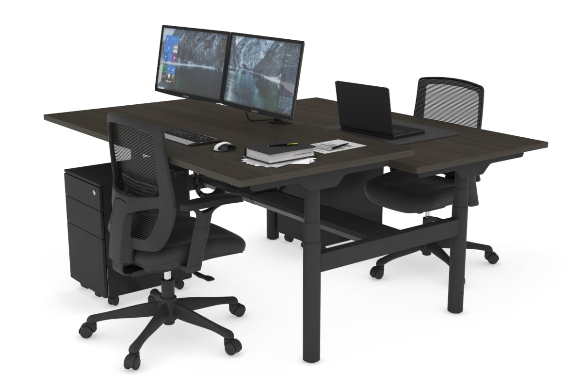 Flexi Premium Height Adjustable 2 Person H-Bench Workstation - Black Frame [1800L x 800W with Cable Scallop] Jasonl dark oak none white cable tray