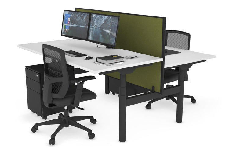 Flexi Premium Height Adjustable 2 Person H-Bench Workstation - Black Frame [1800L x 800W with Cable Scallop] Jasonl white green moss (820H x 1800W) none