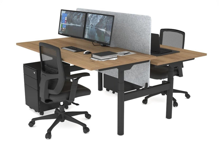 Flexi Premium Height Adjustable 2 Person H-Bench Workstation - Black Frame [1800L x 800W with Cable Scallop] Jasonl salvage oak light grey echo panel (820H x 1600W) none