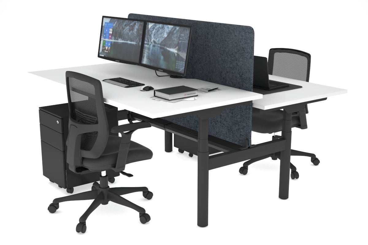 Flexi Premium Height Adjustable 2 Person H-Bench Workstation - Black Frame [1800L x 800W with Cable Scallop] Jasonl white dark grey echo panel (820H x 1600W) white cable tray