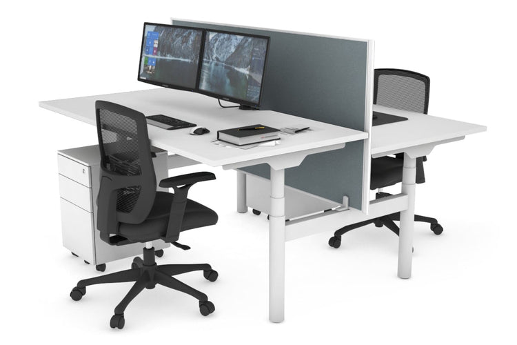 Flexi Premium Height Adjustable 2 Person H-Bench Workstation - White Frame [1200L x 800W with Cable Scallop] Jasonl white cool grey (820H x 1200W) none