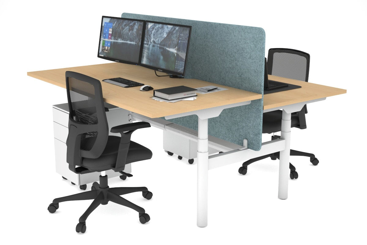 Flexi Premium Height Adjustable 2 Person H-Bench Workstation - White Frame [1200L x 800W with Cable Scallop] Jasonl maple blue echo panel (820H x 1200W) white cable tray