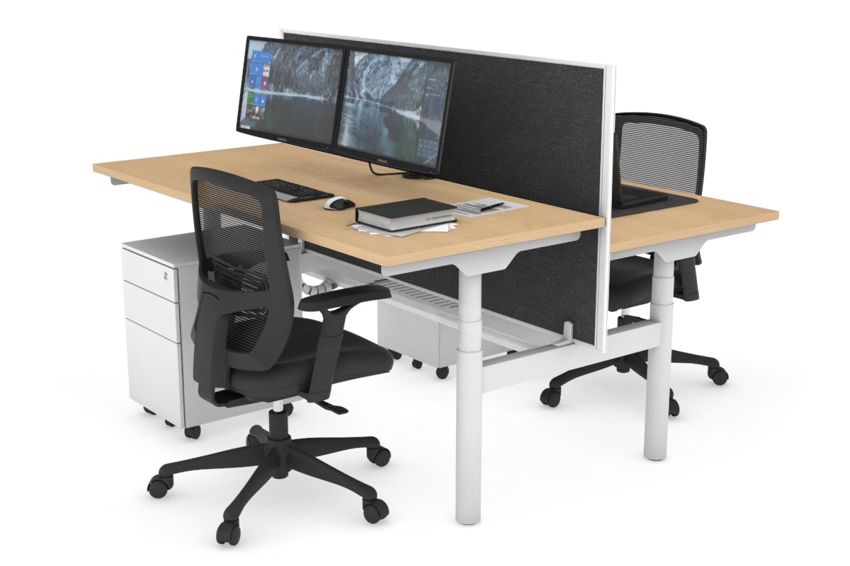 Flexi Premium Height Adjustable 2 Person H-Bench Workstation - White Frame [1400L x 700W] Jasonl maple moody charchoal (820H x 1400W) white cable tray