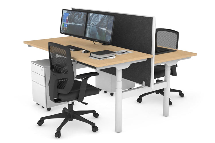 Flexi Premium Height Adjustable 2 Person H-Bench Workstation - White Frame [1400L x 700W] Jasonl maple moody charchoal (820H x 1400W) none