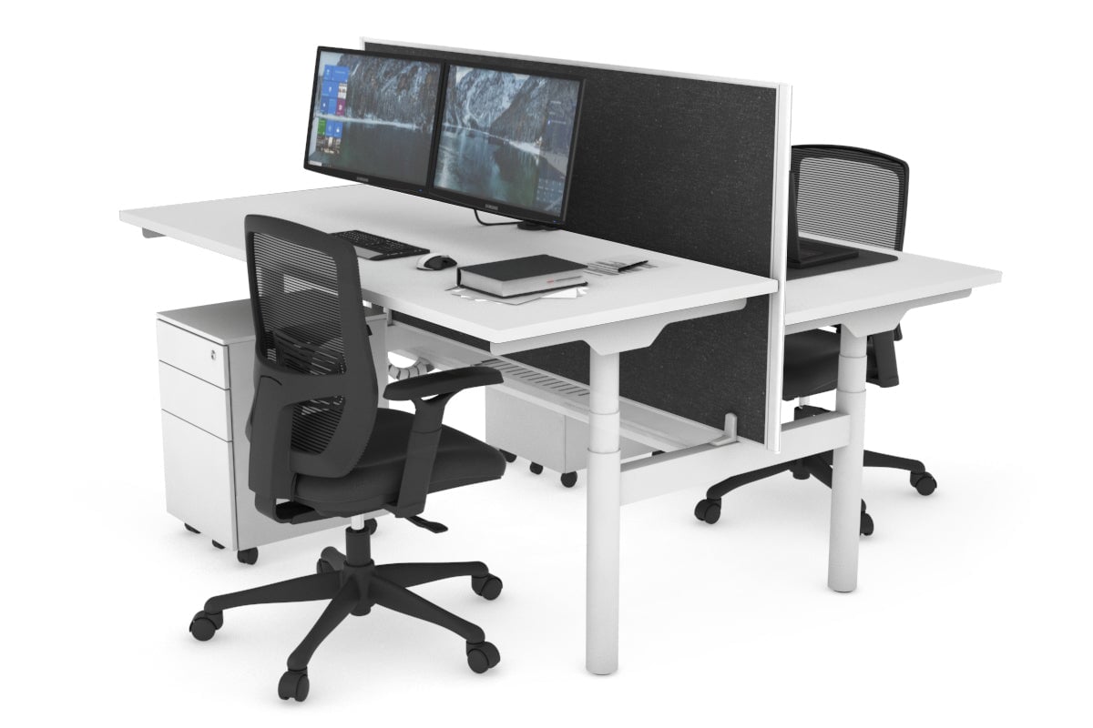 Flexi Premium Height Adjustable 2 Person H-Bench Workstation - White Frame [1400L x 700W] Jasonl white moody charchoal (820H x 1400W) white cable tray