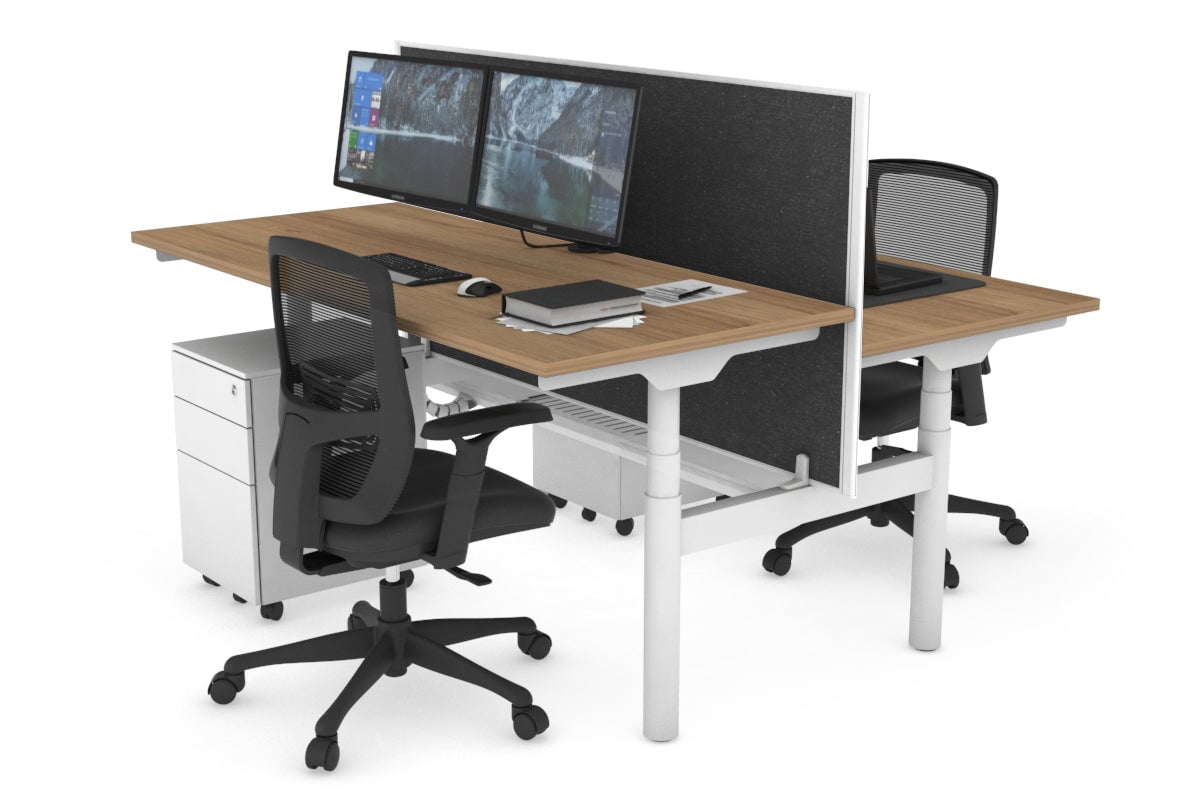Flexi Premium Height Adjustable 2 Person H-Bench Workstation - White Frame [1400L x 700W] Jasonl salvage oak moody charchoal (820H x 1400W) white cable tray