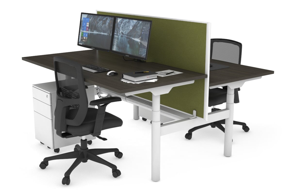 Flexi Premium Height Adjustable 2 Person H-Bench Workstation - White Frame [1600L x 800W with Cable Scallop] Jasonl dark oak green moss (820H x 1600W) white cable tray