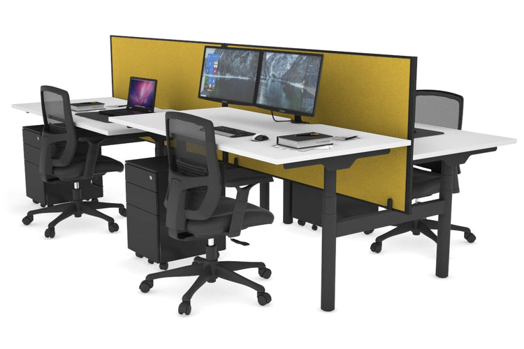 Flexi Premium Height Adjustable 4 Person H-Bench Workstation - Black Frame [1400L x 800W with Cable Scallop] Jasonl white mustard yellow (820H x 1400W) none