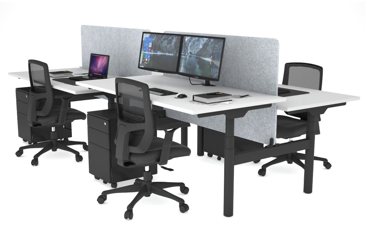 Flexi Premium Height Adjustable 4 Person H-Bench Workstation - Black Frame [1800L x 800W with Cable Scallop] Jasonl white light grey echo panel (820H x 1600W) none