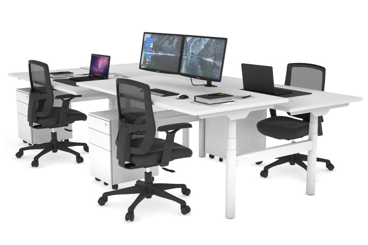 Flexi Premium Height Adjustable 4 Person H-Bench Workstation - White Frame [1200L x 800W with Cable Scallop] Jasonl white none none