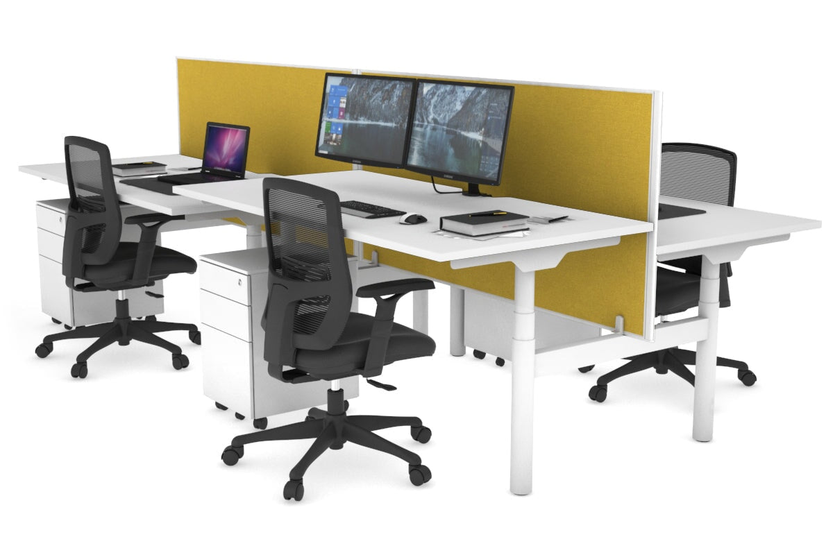Flexi Premium Height Adjustable 4 Person H-Bench Workstation - White Frame [1200L x 800W with Cable Scallop] Jasonl white mustard yellow (820H x 1200W) none