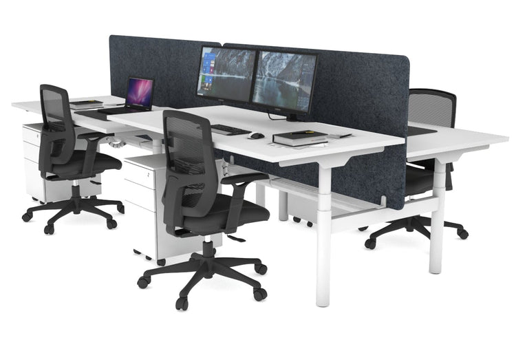 Flexi Premium Height Adjustable 4 Person H-Bench Workstation - White Frame [1200L x 800W with Cable Scallop] Jasonl white dark grey echo panel (820H x 1200W) white cable tray