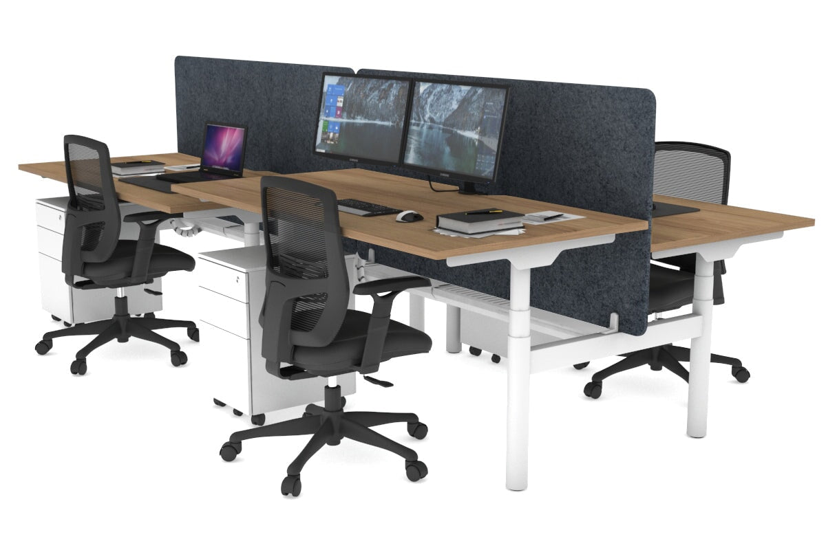Flexi Premium Height Adjustable 4 Person H-Bench Workstation - White Frame [1200L x 800W with Cable Scallop] Jasonl salvage oak dark grey echo panel (820H x 1200W) white cable tray