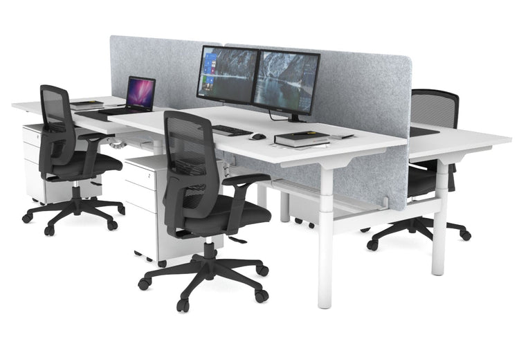 Flexi Premium Height Adjustable 4 Person H-Bench Workstation - White Frame [1200L x 800W with Cable Scallop] Jasonl white light grey echo panel (820H x 1200W) white cable tray