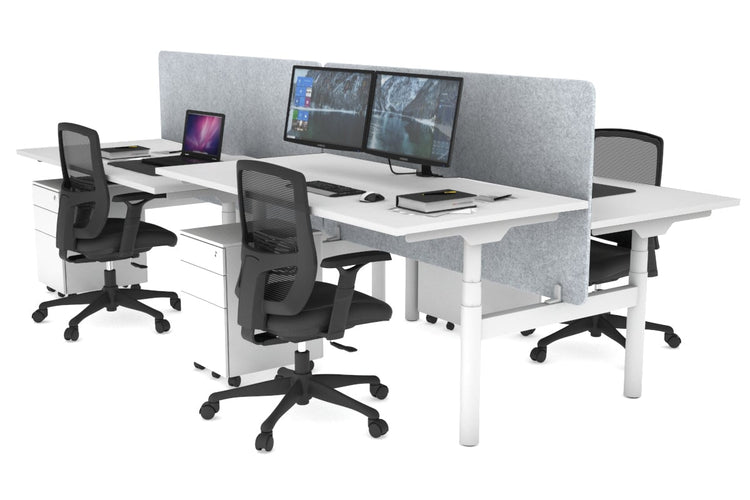 Flexi Premium Height Adjustable 4 Person H-Bench Workstation - White Frame [1200L x 800W with Cable Scallop] Jasonl white light grey echo panel (820H x 1200W) none