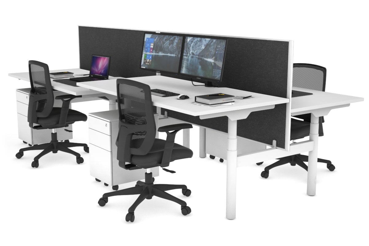 Flexi Premium Height Adjustable 4 Person H-Bench Workstation - White Frame [1200L x 800W with Cable Scallop] Jasonl white moody charchoal (820H x 1200W) none