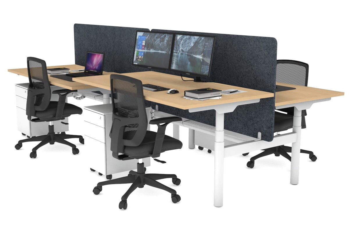 Flexi Premium Height Adjustable 4 Person H-Bench Workstation - White Frame [1200L x 800W with Cable Scallop] Jasonl maple dark grey echo panel (820H x 1200W) white cable tray