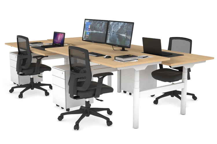Flexi Premium Height Adjustable 4 Person H-Bench Workstation - White Frame [1200L x 800W with Cable Scallop] Jasonl maple none none