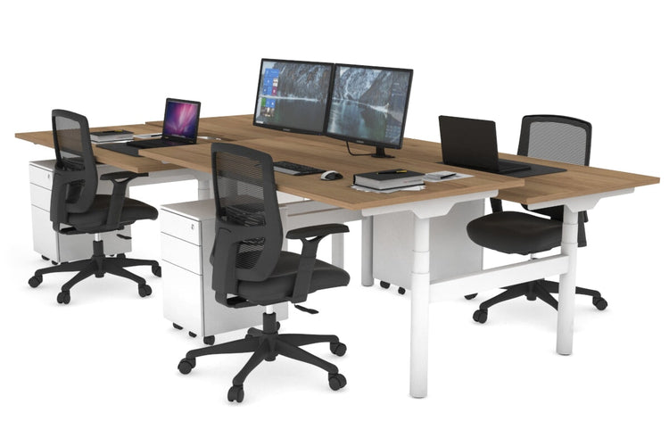 Flexi Premium Height Adjustable 4 Person H-Bench Workstation - White Frame [1200L x 800W with Cable Scallop] Jasonl salvage oak none none
