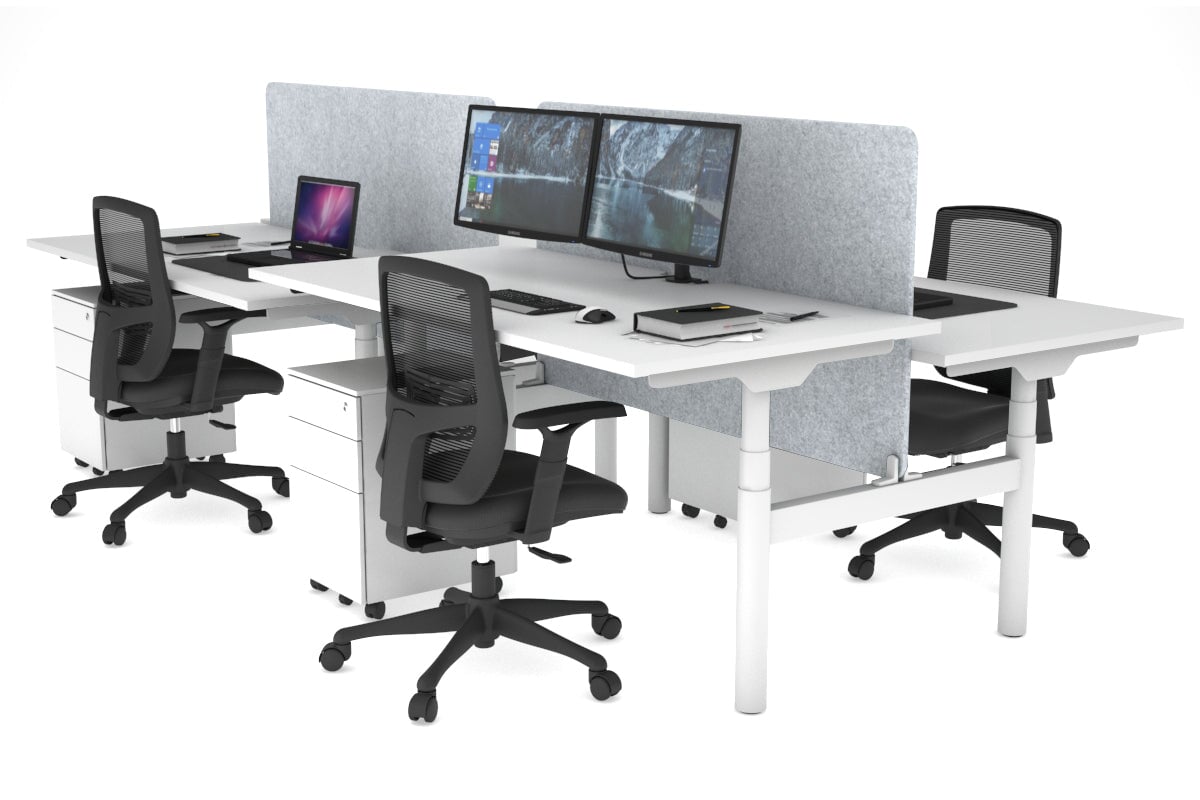 Flexi Premium Height Adjustable 4 Person H-Bench Workstation - White Frame [1400L x 800W with Cable Scallop] Jasonl white light grey echo panel (820H x 1200W) none
