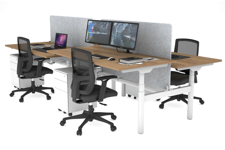 Flexi Premium Height Adjustable 4 Person H-Bench Workstation - White Frame [1400L x 800W with Cable Scallop] Jasonl salvage oak light grey echo panel (820H x 1200W) white cable tray