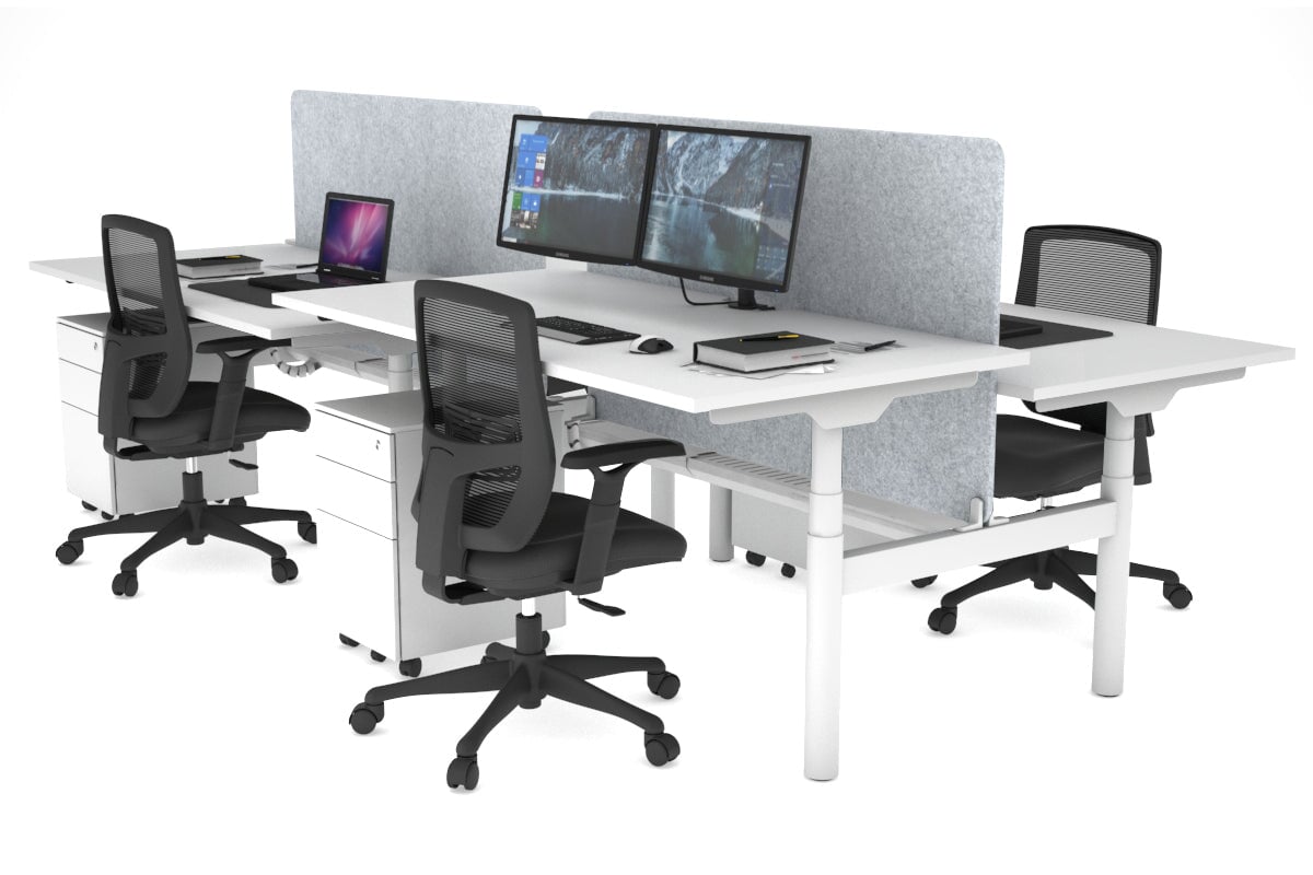 Flexi Premium Height Adjustable 4 Person H-Bench Workstation - White Frame [1400L x 800W with Cable Scallop] Jasonl white light grey echo panel (820H x 1200W) white cable tray