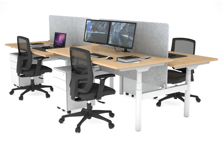 Flexi Premium Height Adjustable 4 Person H-Bench Workstation - White Frame [1400L x 800W with Cable Scallop] Jasonl maple light grey echo panel (820H x 1200W) none