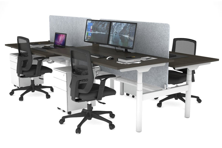 Flexi Premium Height Adjustable 4 Person H-Bench Workstation - White Frame [1400L x 800W with Cable Scallop] Jasonl dark oak light grey echo panel (820H x 1200W) white cable tray