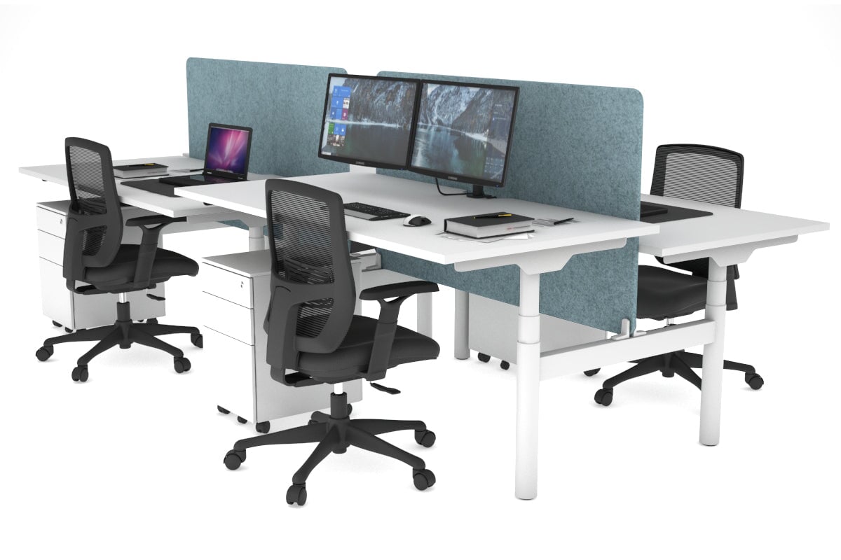 Flexi Premium Height Adjustable 4 Person H-Bench Workstation - White Frame [1400L x 800W with Cable Scallop] Jasonl white blue echo panel (820H x 1200W) none